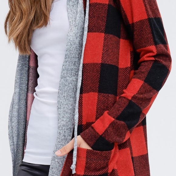 Buffalo plaid hooded sweater cardigan - Picture 3 of 3
